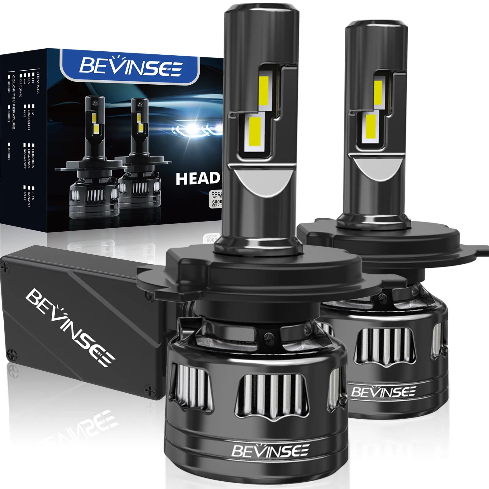 Bevinsee H7 H4 H11 H1 LED Canbus Headlight Bulb 9005 HB3 9006 HB4 H3 H8 H9 9012 LED Lamp 120W 22000LM 6000K 12V Headlamp, V45