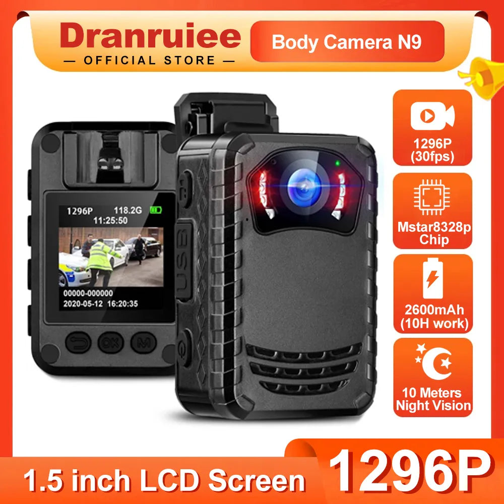 Danruiee N9 Mini Camera HD 1296P Police Body Camera 165° Night Vision Portable BodyCam 1.5 inch Body Worn Camera Security camera