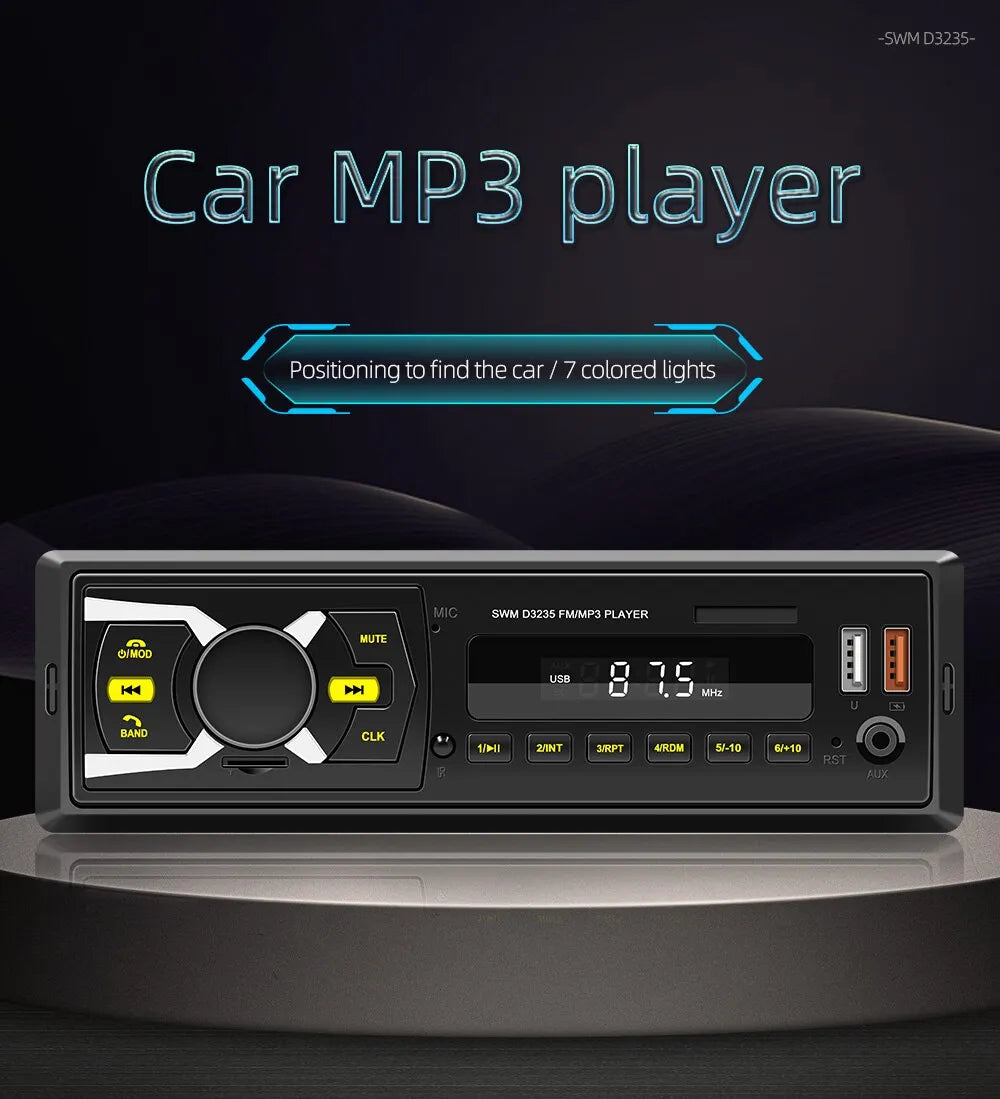 D3235 Car Radio Stereo Player Digital Bluetooth Car MP3 Player FM Radio Stereo Audio Music USB/SD with In Dash AUX Input
