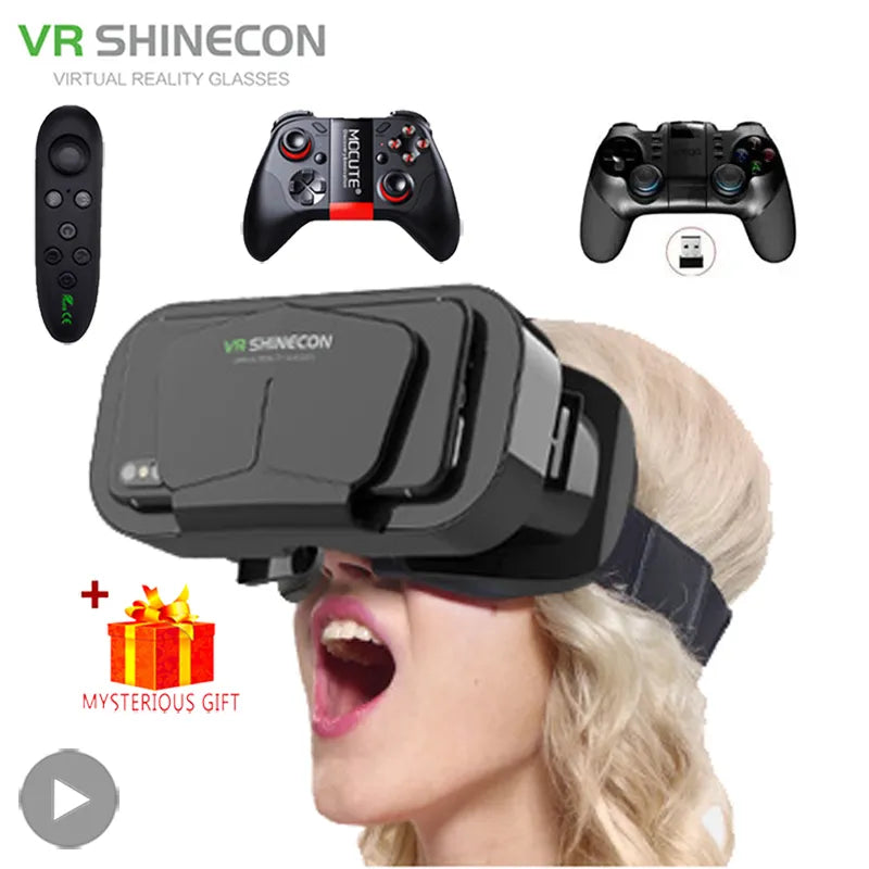 Shinecon VR Glasses 3D Headset Virtual Reality Devices Helmet Viar Lenses Goggle For Smartphone Cell Phone Smart With Controller