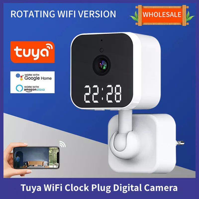 Tuya WiFi Surveillance Camera Home Clock Plug Digital Camera Graffiti Smart HD Wireless Camera Vlogging Camera Action Camera