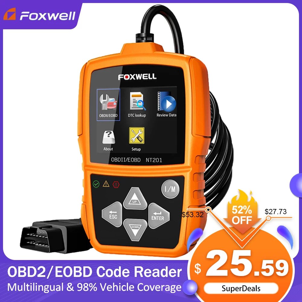 NEWEST FOXWELL NT201 OBD2 Scanner Check Engine Light Car Code Reader Free Update Automotive OBD 2 Diagnostic Scan Tool pk ELM327