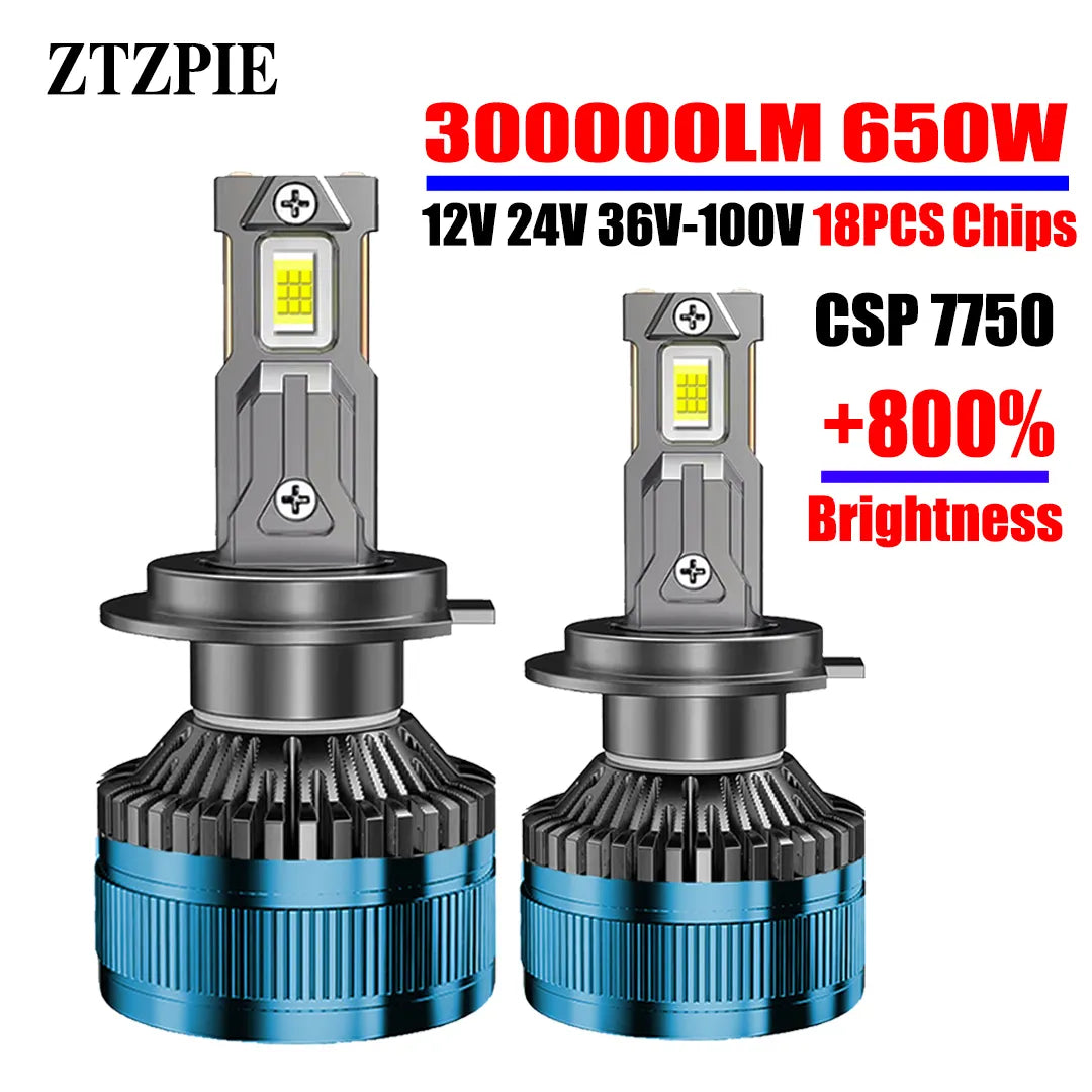 ZTZPIE 6000K HB3 HB4 9005 9006 H1 H7 H4 H11 9012 H13 9004 Bulb Canbus Led Lamp CSP 7750 Power Car Headlight Light 650W 300000LM
