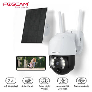 FOSCAM 2K Solar Security Cameras Wireless Outdoor 4MP PT Battery Powered 2.4G Wi-Fi Night Vision Camera for Home Surveillance - MaliksPrice - Foscam Outdoor Security Camera