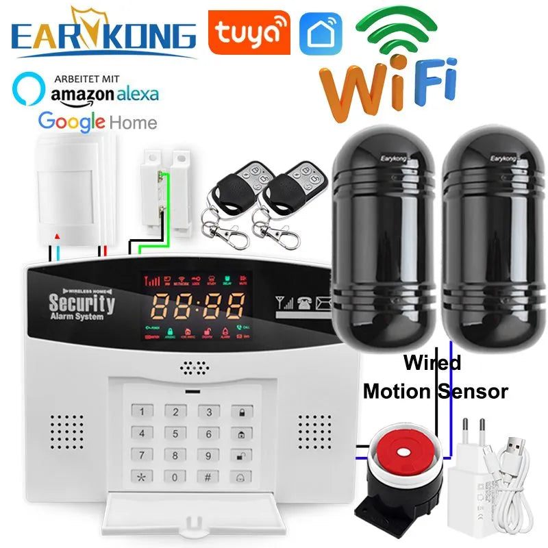 Tuya smart APP Wired & Wireless 433MHz Wifi GSM Home Burglar Security Alarm System Smart Life English Russian Spanish 8 Language