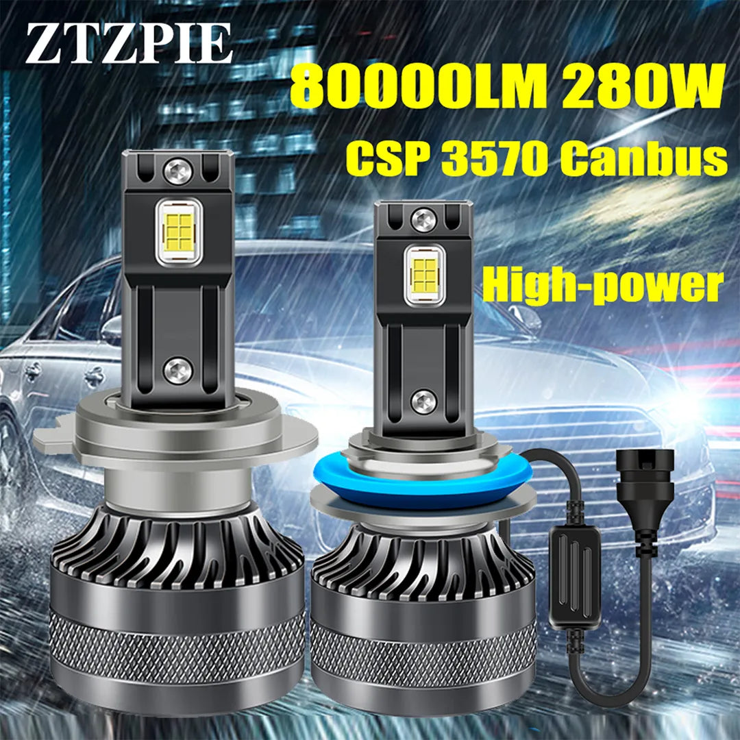 Pure White 6000K 280W 80000LM H7 H4 H11 9005HB3 9006 HB4 H1 H3 9012 CSP 3570 EMC Canbus Led Headlight Bulb 2PCS Car Fog Light