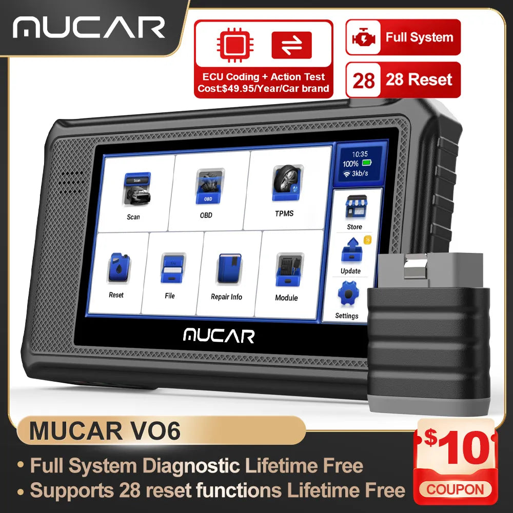 MUCAR VO6 Professional Car Diagnostics Tools Full System 28 Reset ECU Coding Bidirectional Test Erase Error Code OBD2 Scanner