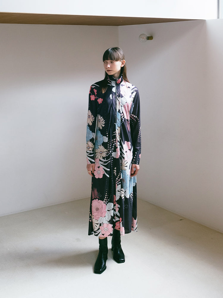 【7月中旬頃 販売予定】Flower Zip Dress