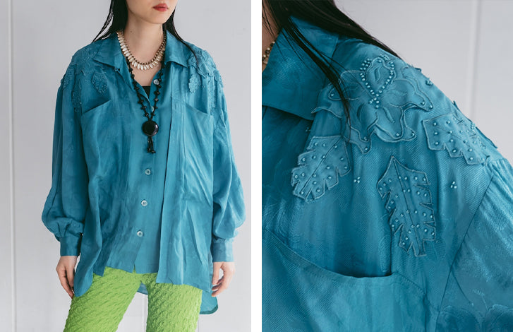 80s Turquoise Silk Shirt