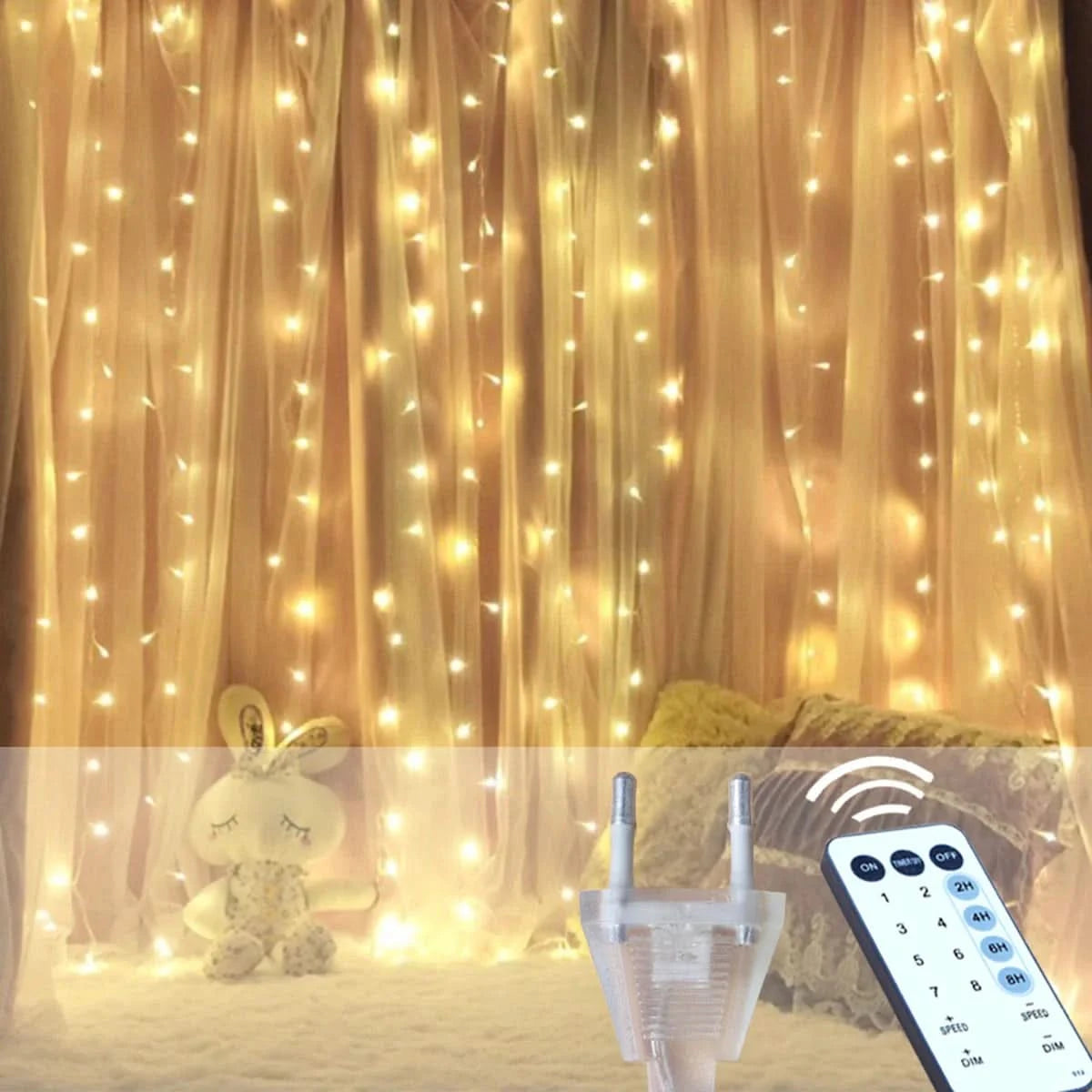 Cortina de Luzes de Fadas LED com Controle Remoto para Natal 1