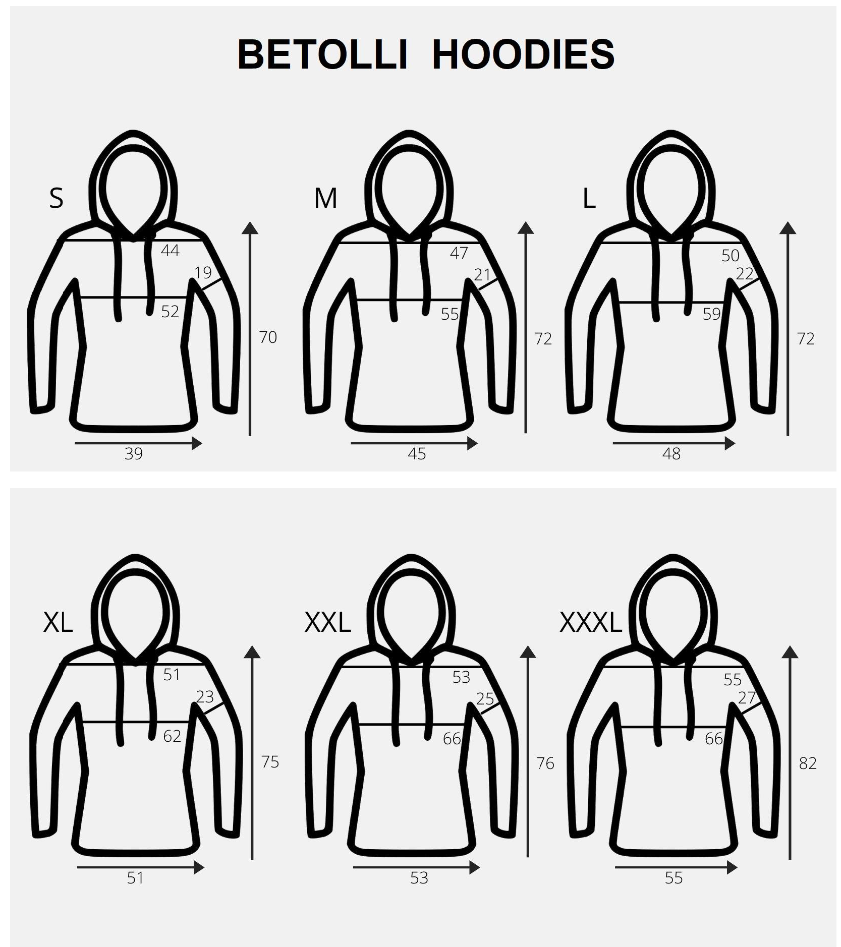 Hoodies Size Guide CM