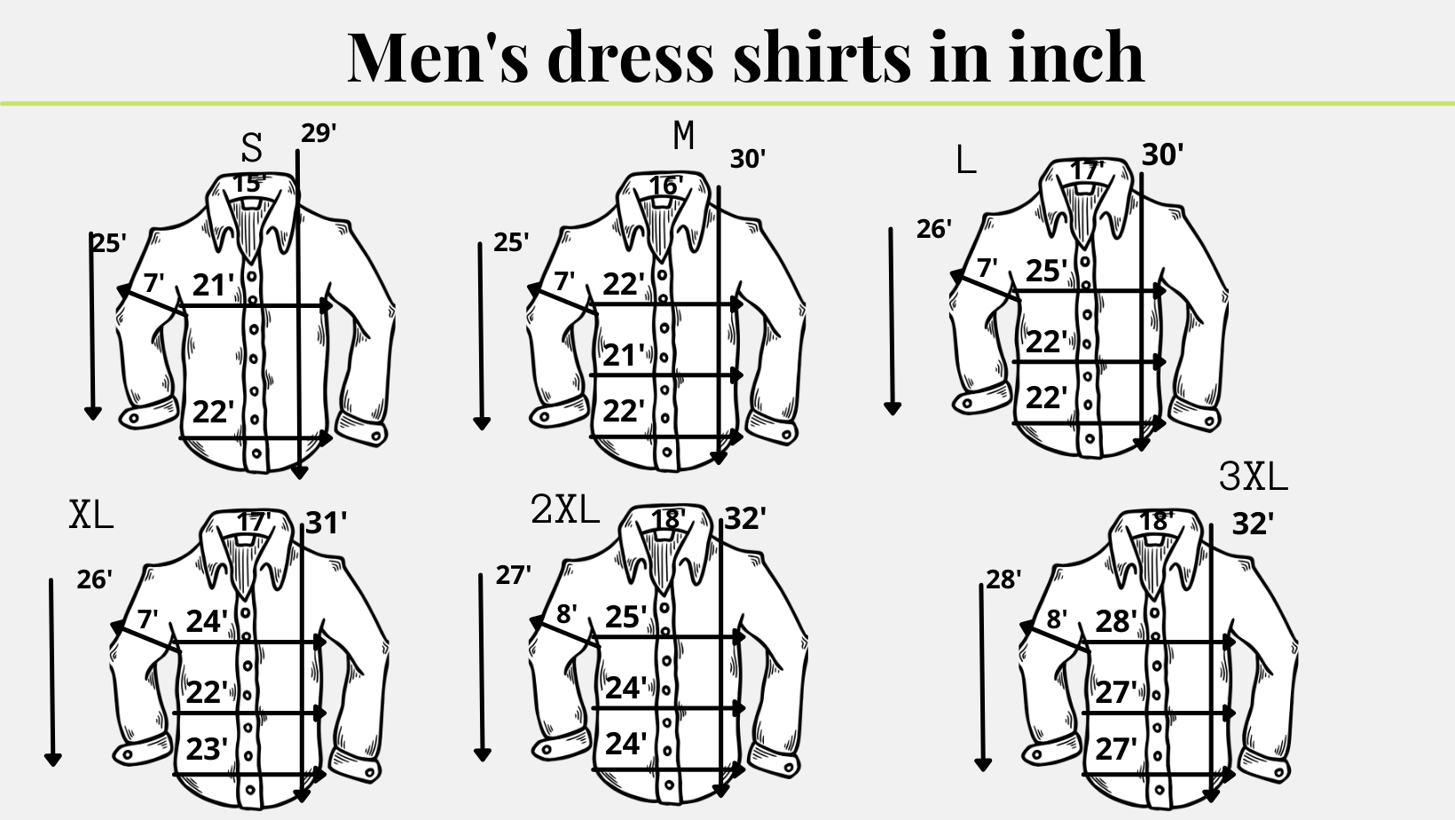 Vīriešu kleitu kreklu izmēru rokasgrāmata IN