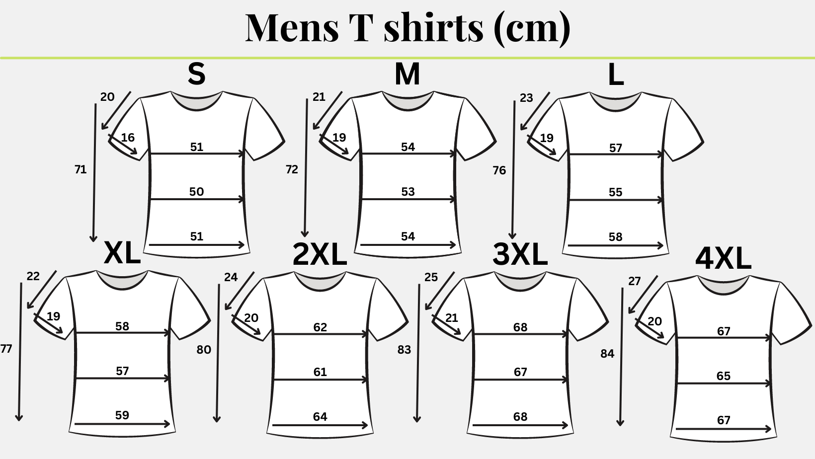 Mens T-Shirt Size Guide CM