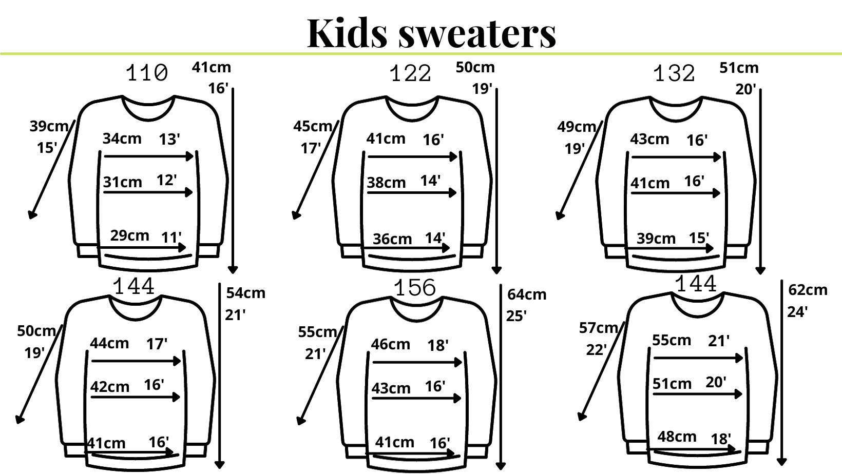 Sweaters Kids Size Guide