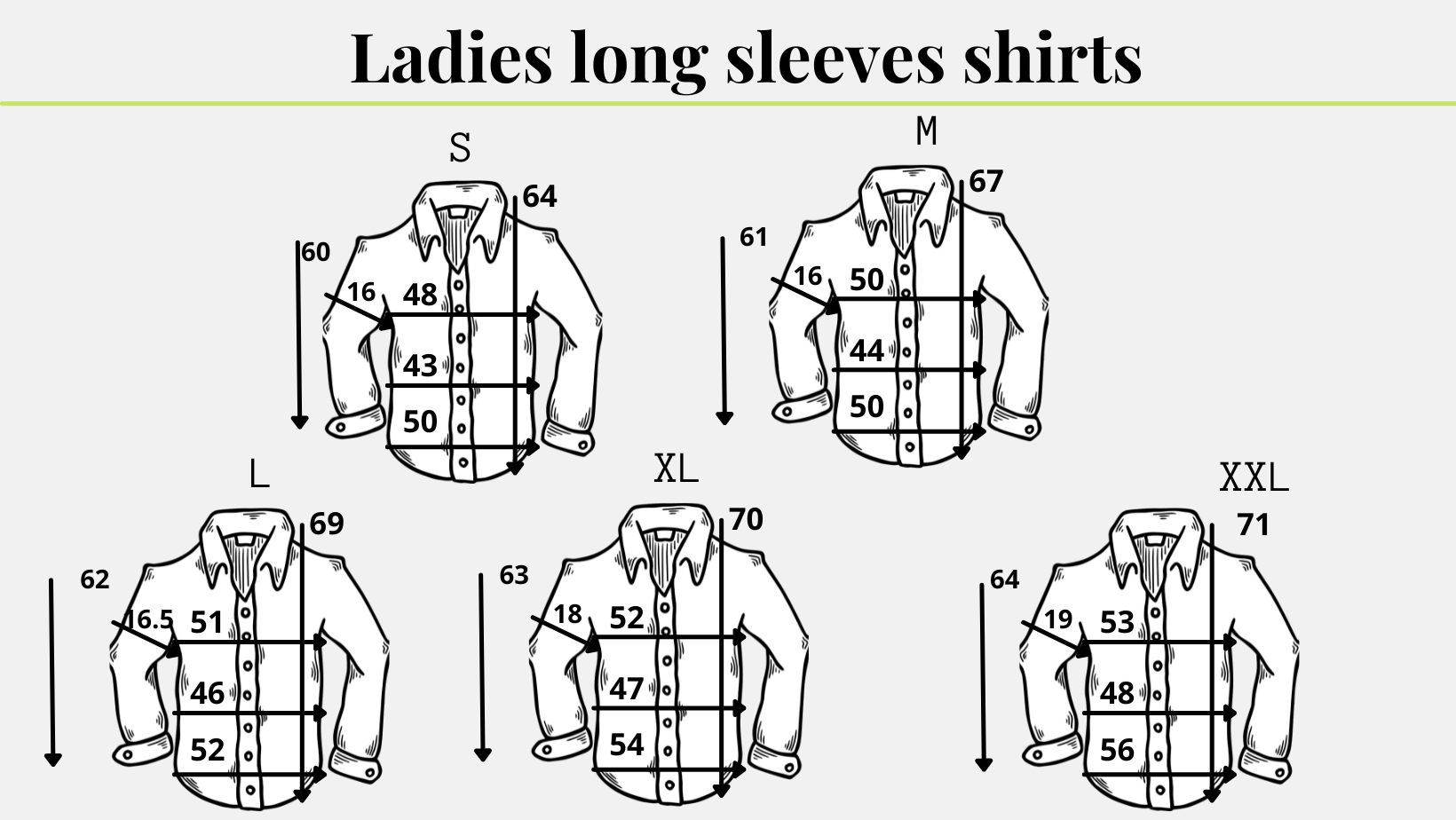 Long Sleeve Womens Dress Shirts Size Guide CM