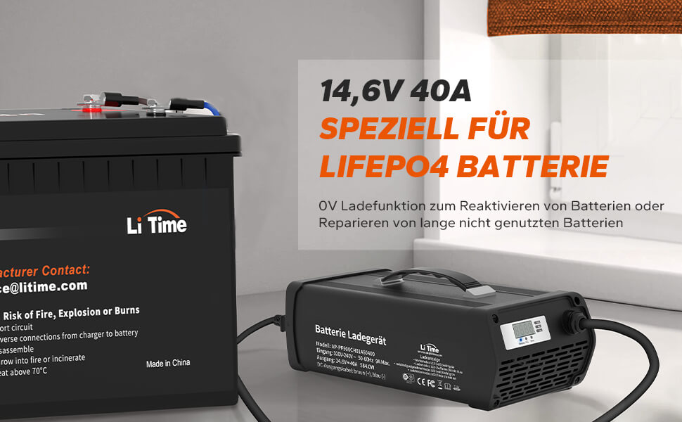 LiTime 12V 10A Batterieladegerät 14,6V AC-DC LiFePO4  Lithium-Batterie-Ladegerät mit Anderson-Anschluss LED-Anzeige Ladegerät  speziell für