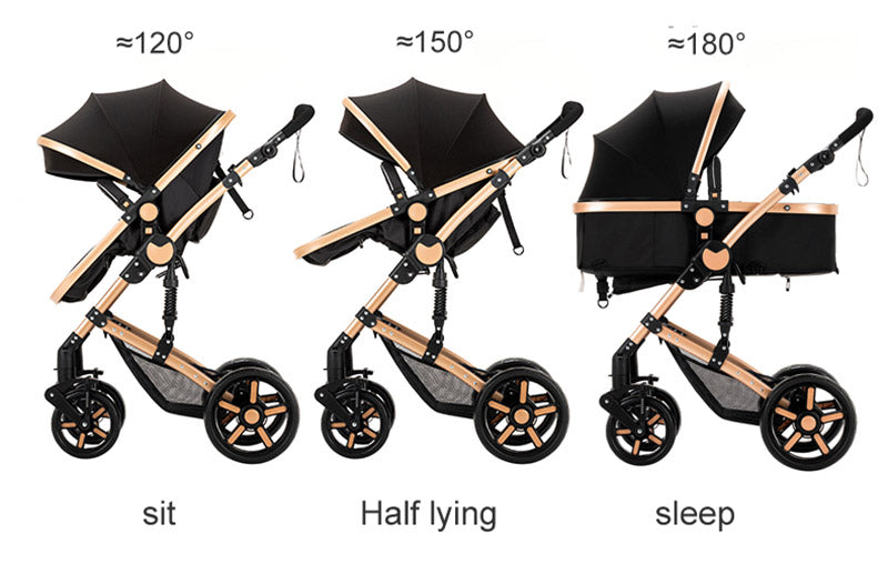The baby stroller can sit and lie down