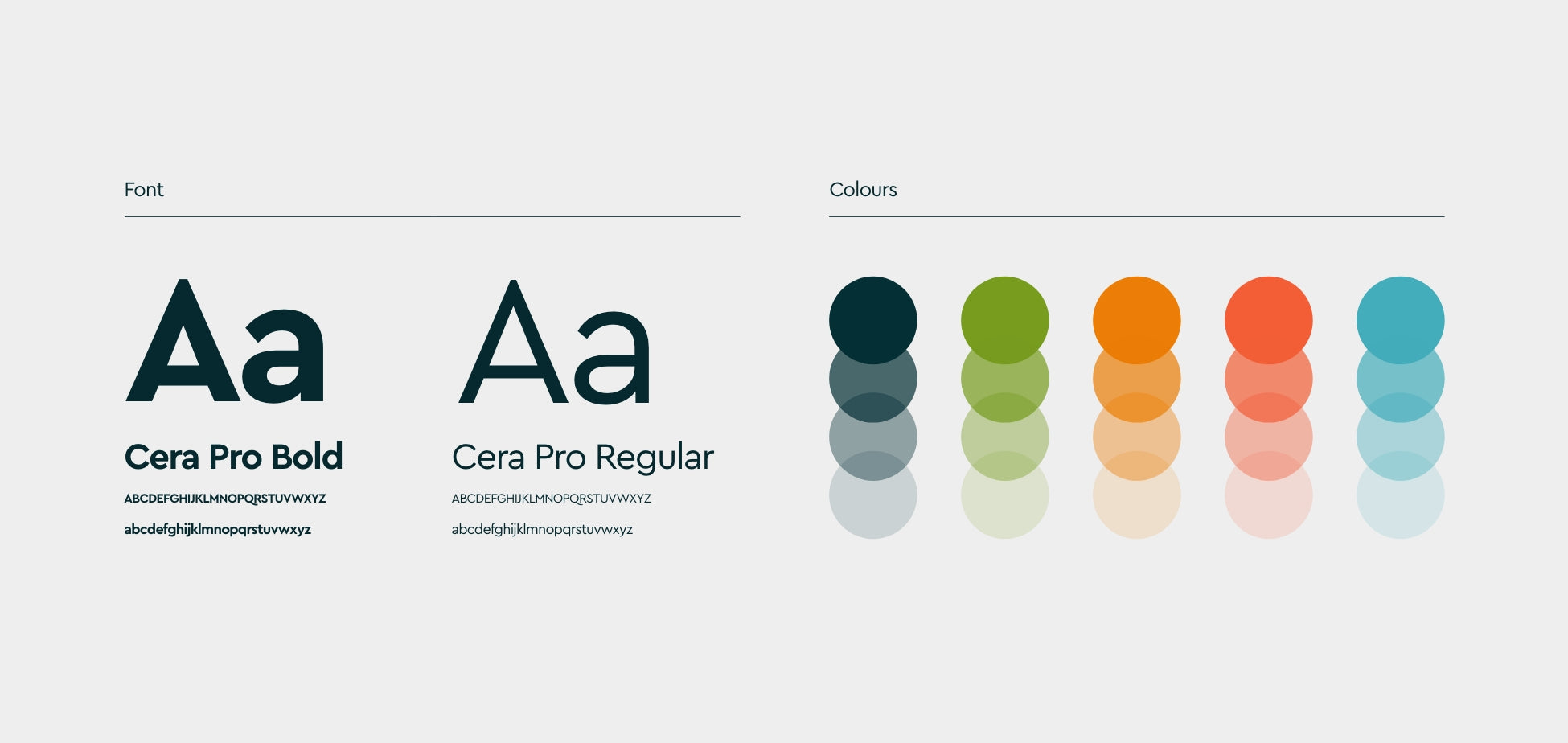 Brand guidelines for colours and fonts.