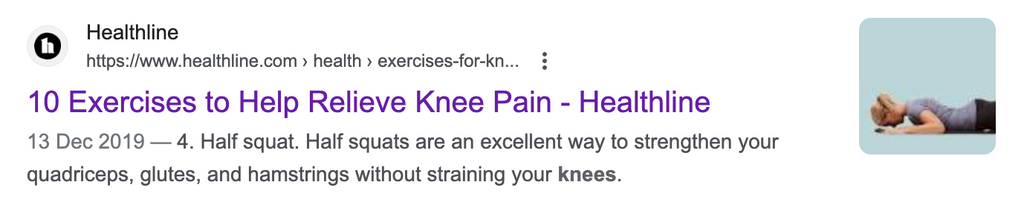 A Google result showcasing 10 exercises for knee pain.