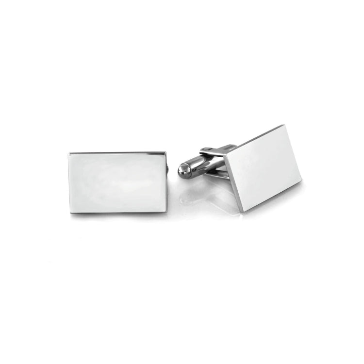 Rhodium Finish Large Rectangle Polished Cufflinks