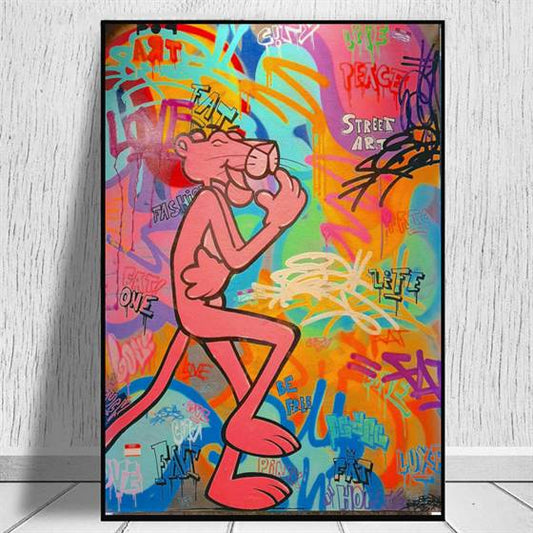 Pink Panther Pop Art Graffitti Printed on Canvas • CanvasPaintArt