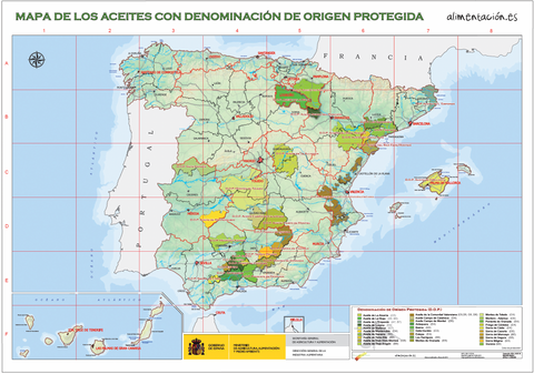 Kaart van Spanje met alle denominacion de origen
