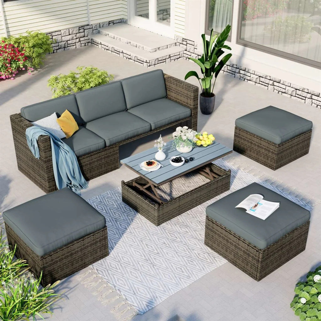 6 Person Patio Wicker Sectional Sofa Set