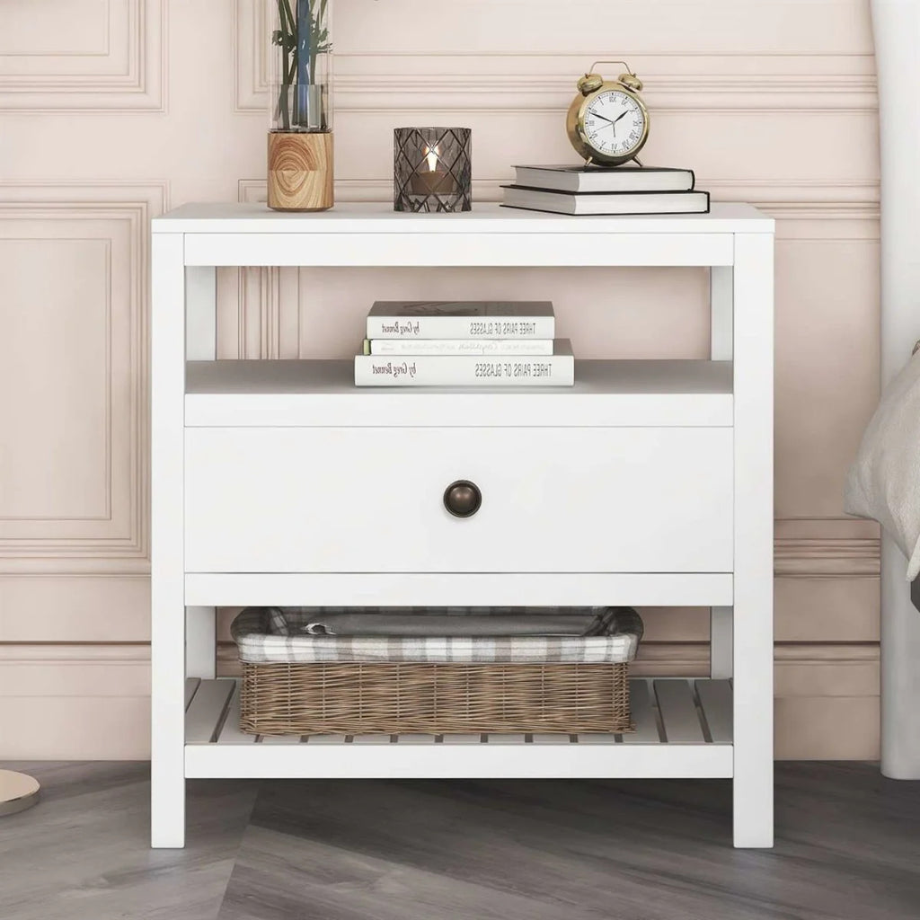 Elegantly Streamlined Wooden Nightstand with Open Cubby