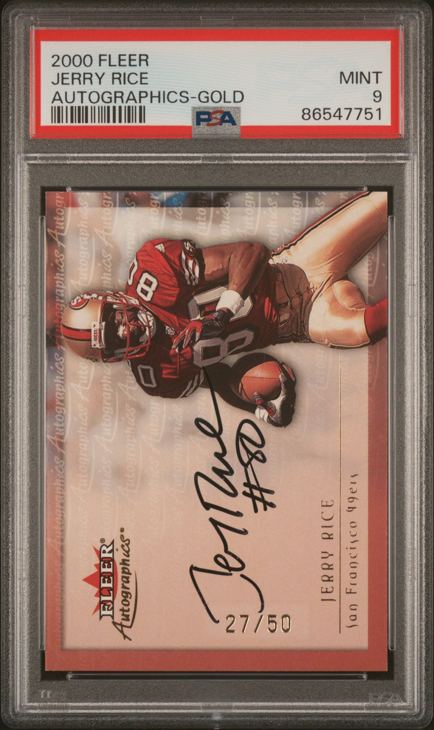 2000 FLEER JERRY RICE AUTOGRAPHICS AUTOGRAPHICS-GOLD PSA 9