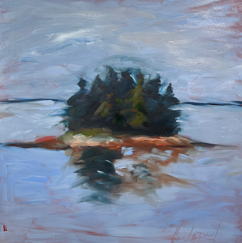 oil painting of island in Maine