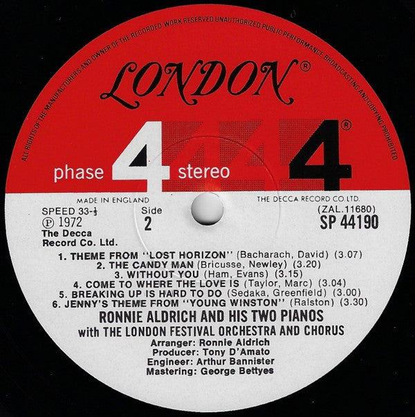 Ronnie Aldrich And His Two Pianos With London Festival Orchestra, The And London  Festival Chorus, The - Come To Where The Love Is (Vinyl) | MusicCircle