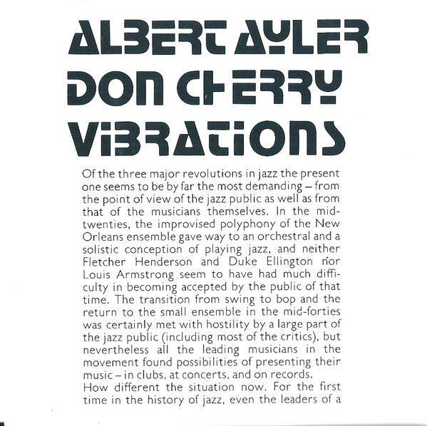 Albert Ayler And Don Cherry - Vibrations (CD) | MusicCircle