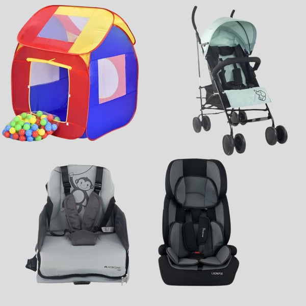 Pack Voyage et Jeux pour Enfants, Tente pour bébé, Poussette, Chaise  haute de voyage, Siège auto