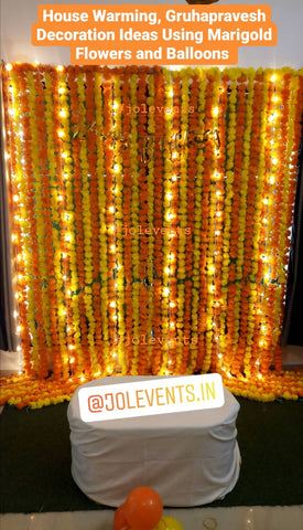 House warming flower backdrop for pooja