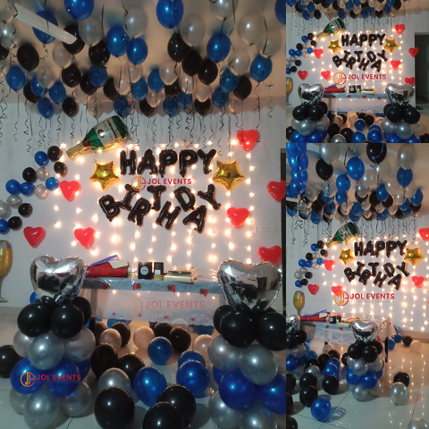 Blue and silver balloon theme for husband birthday at home