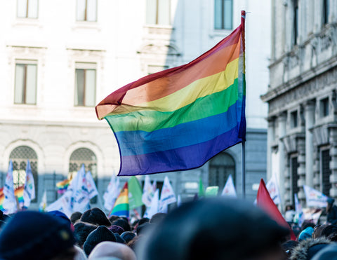 Rainbow Pride flag flown during NYC march