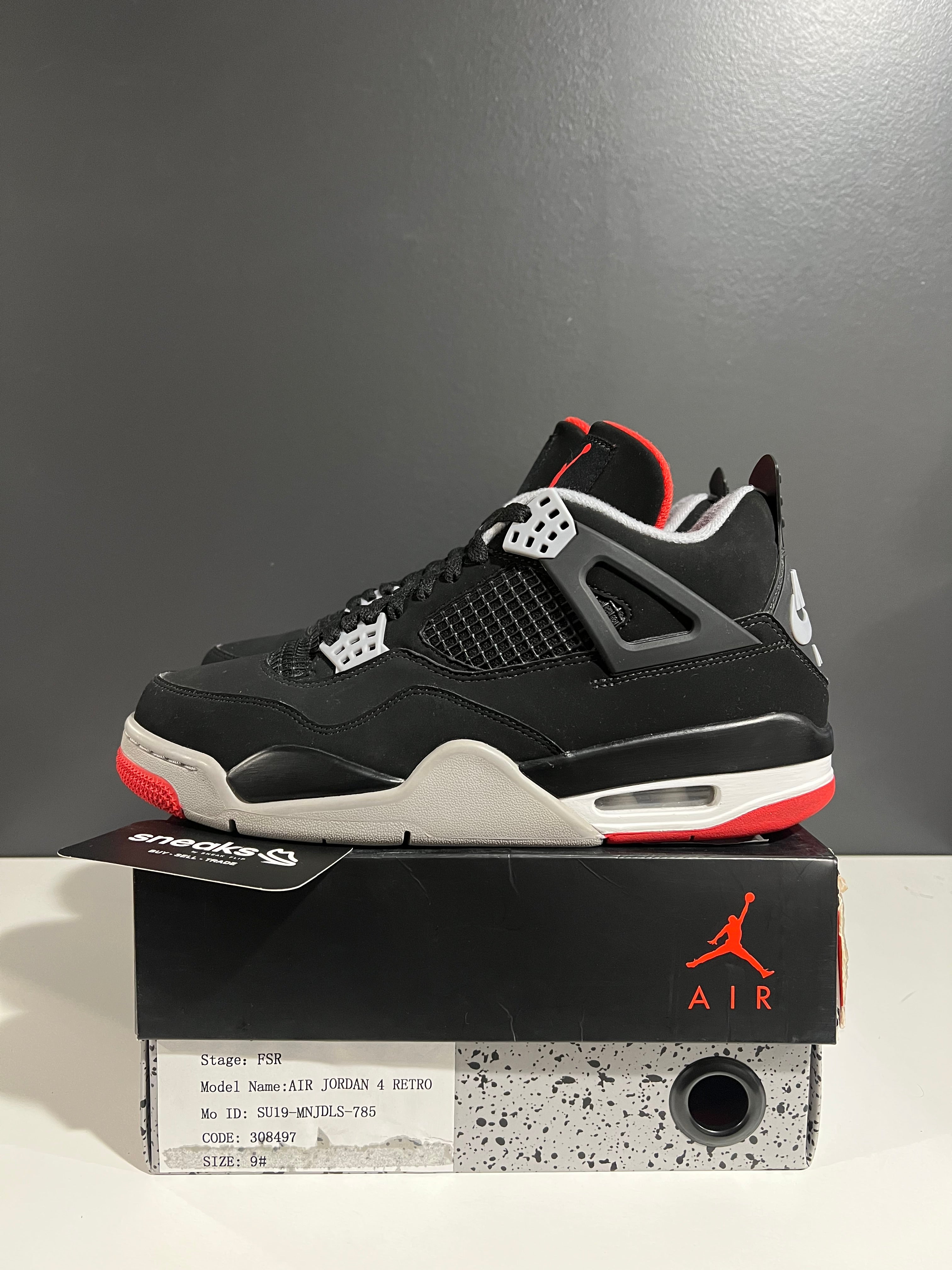 USED Air Jordan 4 Retro OG Bred 2019 SAMPLES 308497-060 SIZE 9M OG ALL