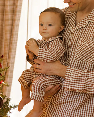 Baby Pajama Romper || Brick Gingham - Little Waves Kids