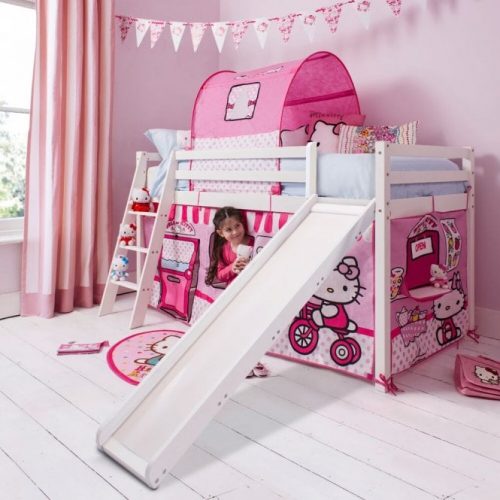 Hello Kitty themed cabin bed with ladder and slide