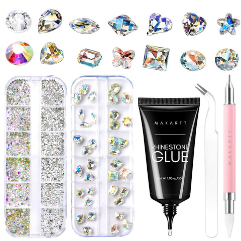  Makartt Nail Rhinestone Glue for Nails, Super Strong Gel Nail  Glue for Rhinestones Bundle Nail Rhinestone Glue Kit, 8ml Gel Nail Glue  with Brush Precise Pen Tip with Mixed Color Rhinestones 
