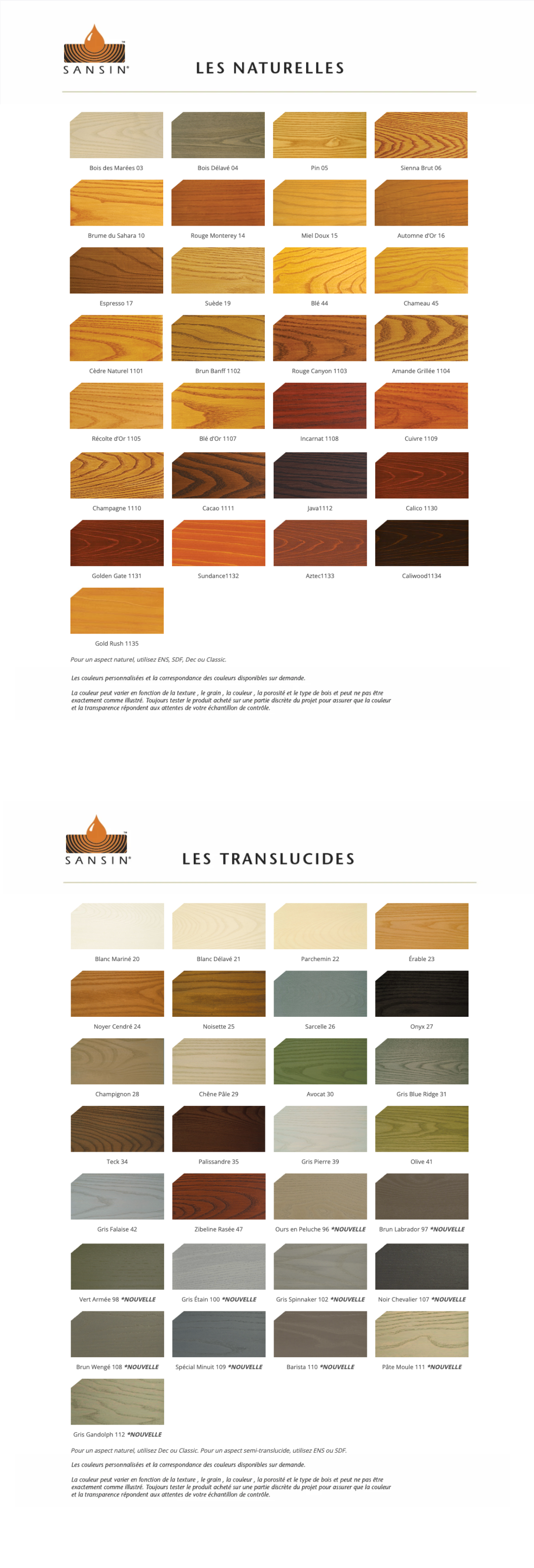 choix de couleurs pour la teinture Sansin Classic 1 - Teinture pour maisons en bois rond