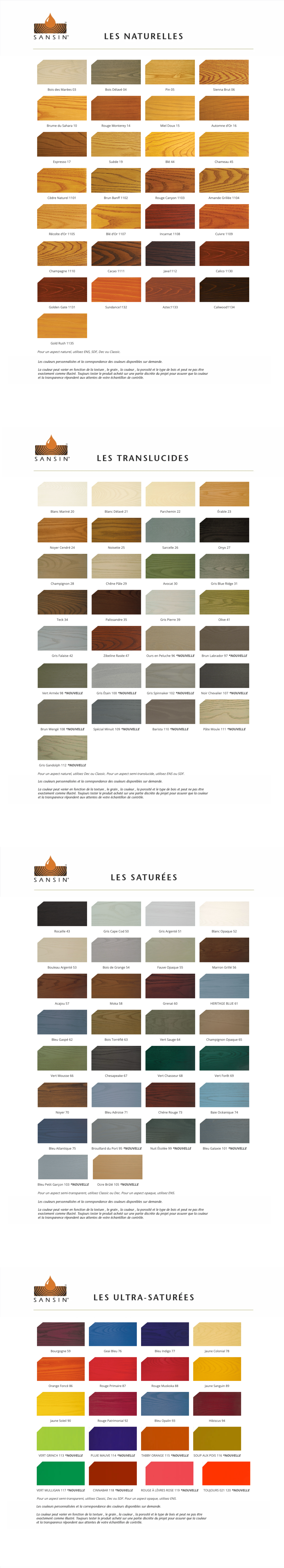 choix de couleurs pour la teinture Sansin DEC - Teinture pour patios, terrasses et clôtures