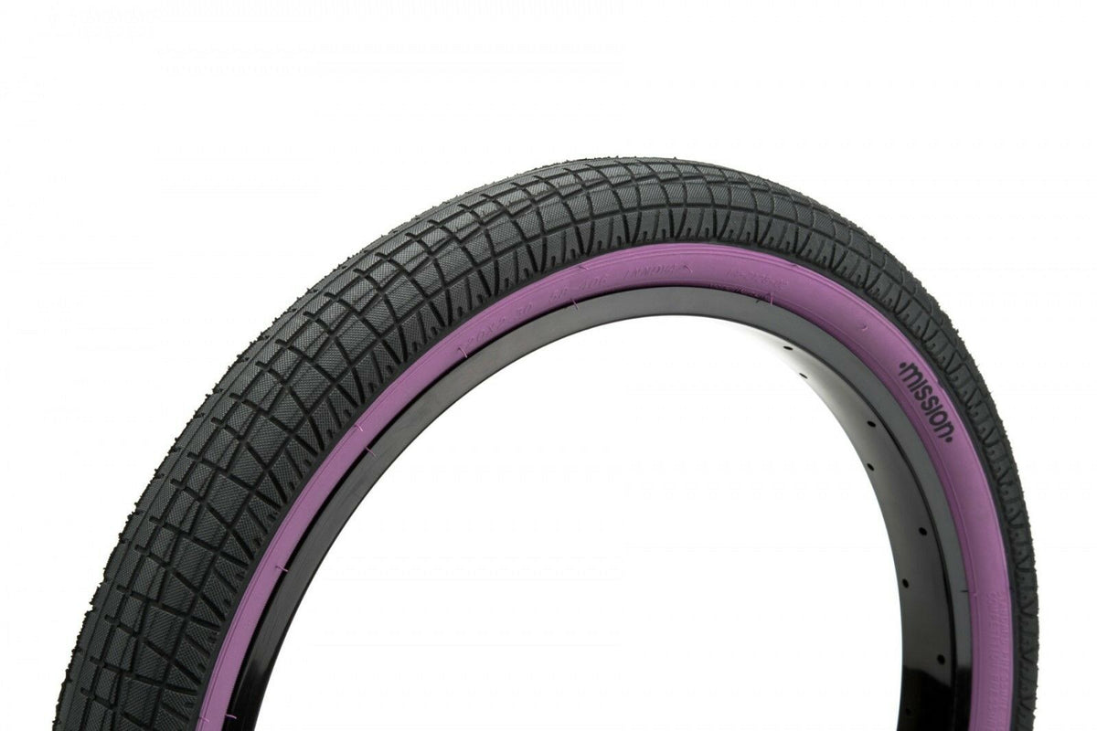 20x2.40 Mission Fleet BMX tire - Black w/ Purple Sidewall - BMXGuru.com