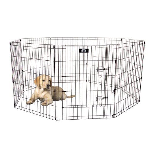 Puppy Playpen - Foldable Metal Exercise Enclosure - Eight 24x30-Inch Panels  - Indoor/Outdoor Gated Pen for Dogs or Small Animals by PETMAKER (Black) –  PetMaker