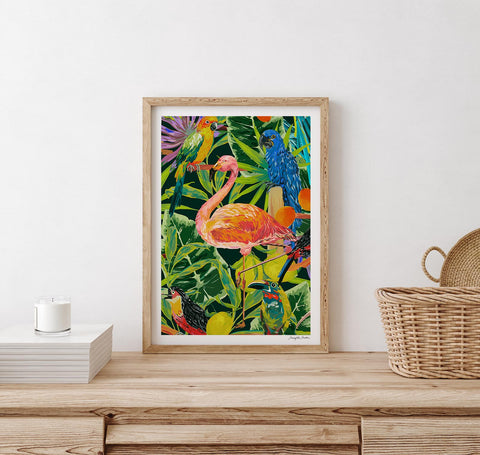 Jungle Flamingo Art Print by Marylène Madou