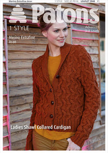 Ladies Shawl Collar Aran Cardigan Knitting Pattern Patons 3948