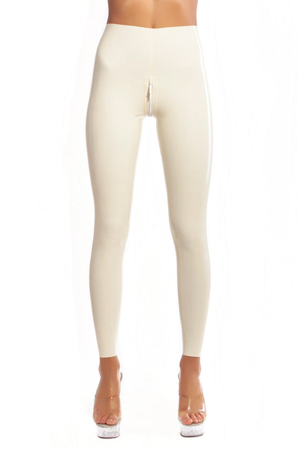 White latex leggings with double slider crotch zipper – Bright&Shiny