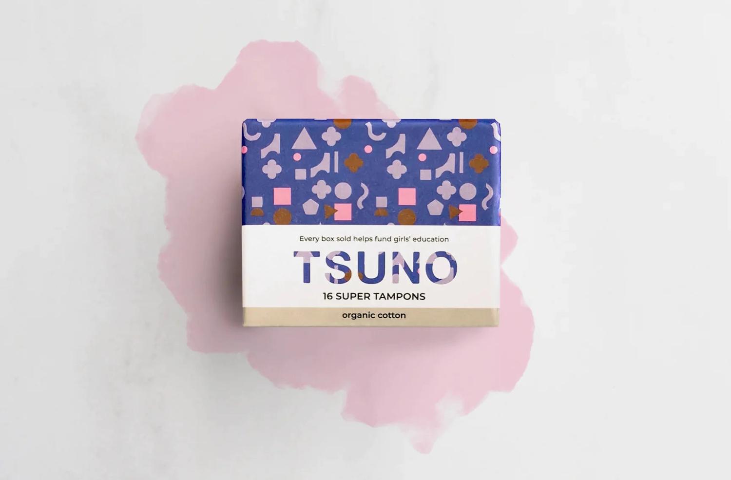 Laatikko, jossa on luomupuuvillaisia tamponeja.