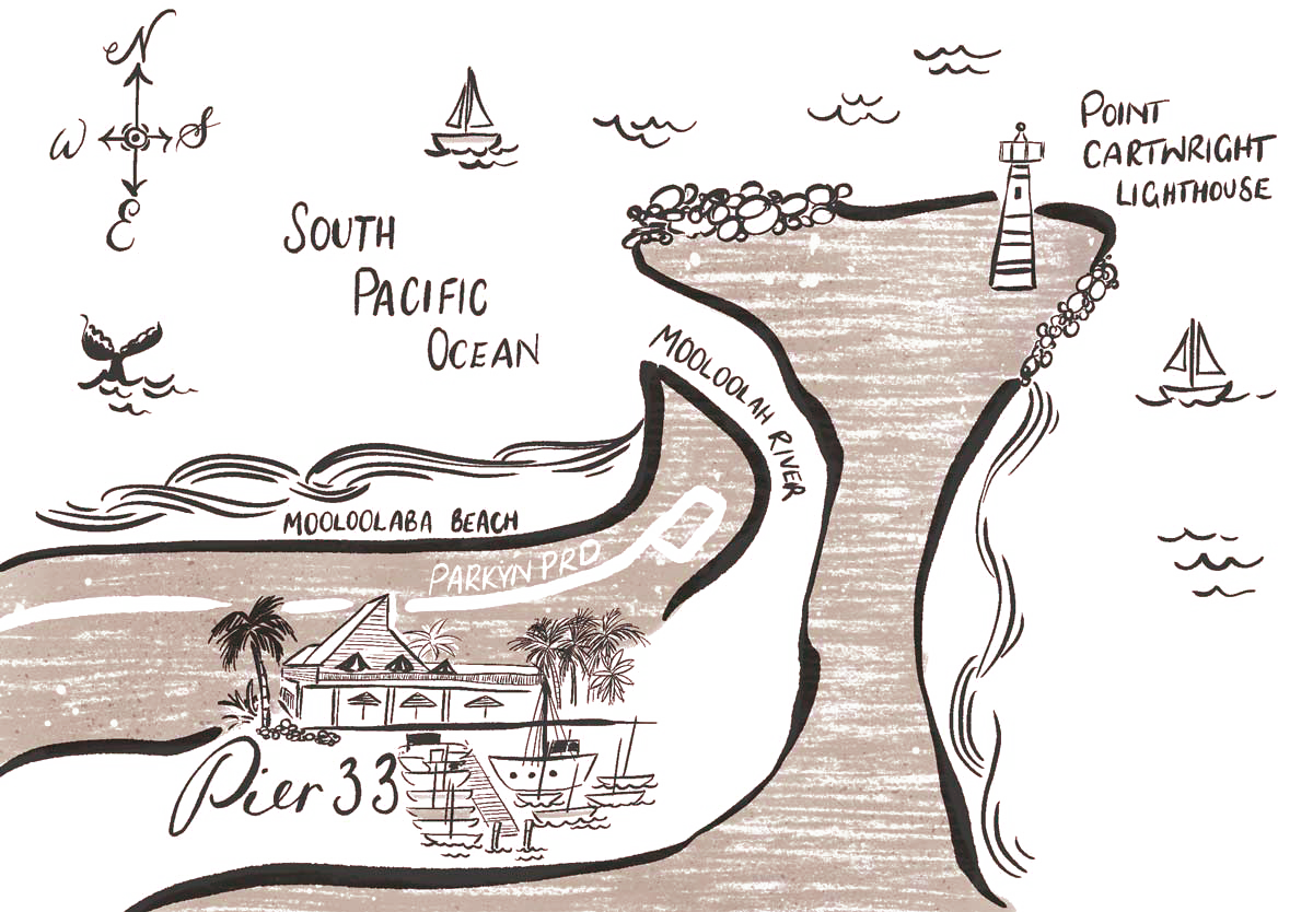 Hand drawn map of Mooloolaba