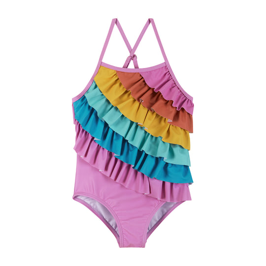 Fluor striped girl and teen swimsuit - TO THE MOON 23